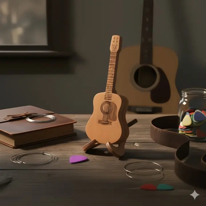 StrumCase™ | Elegant wooden box for guitar picks with stand