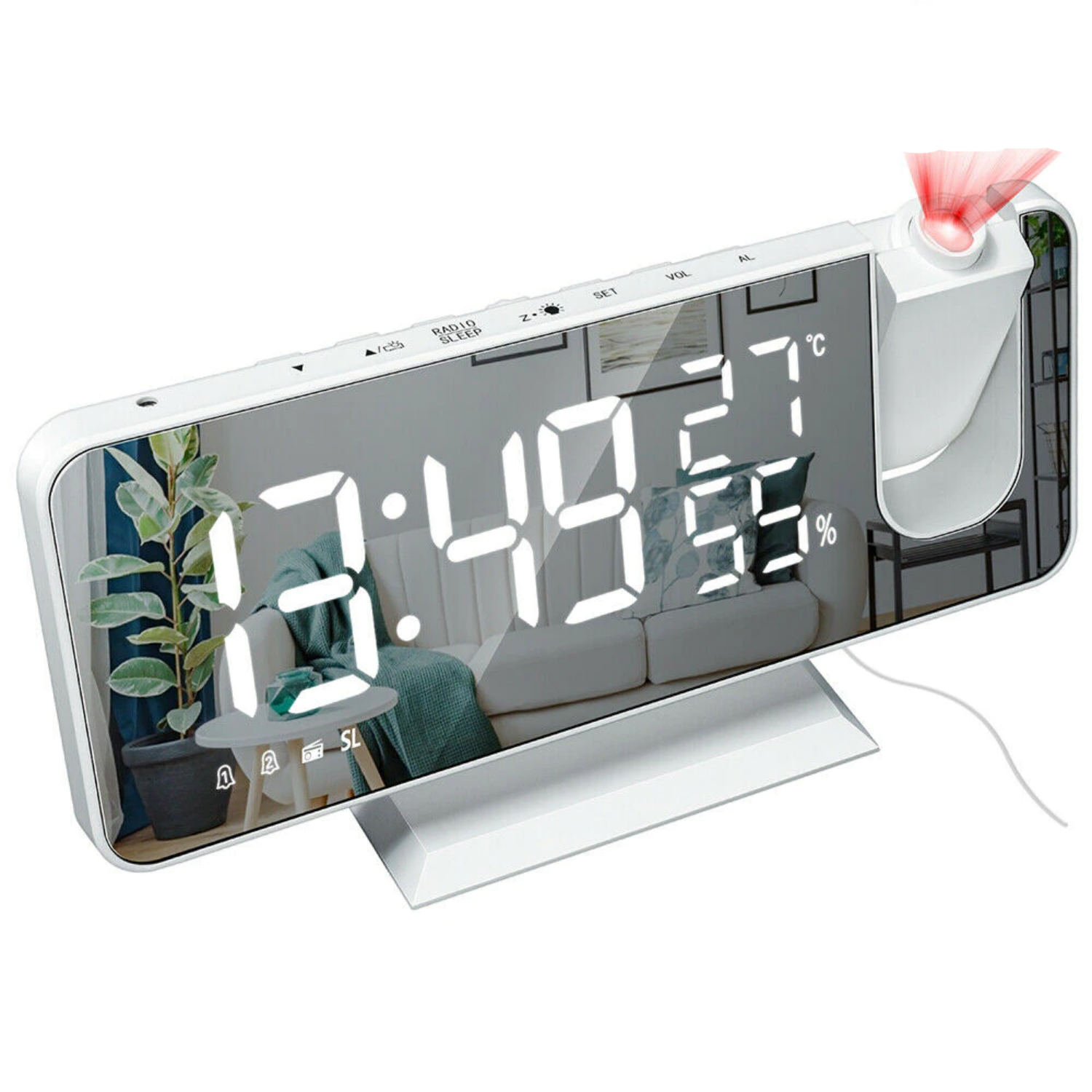 Astronatic™ | LED projection alarm clock – digital with ceiling projection, FM radio, temperature display, and USB port